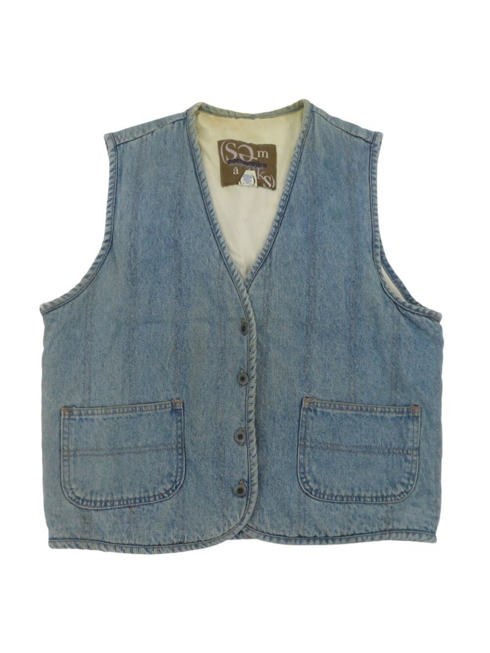 VTG Semantiks Women Medium Blue Denim Jean Sleeveless Boxy Vest Pockets Cotton